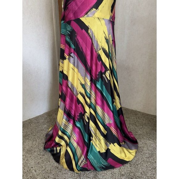 TIFFANY Rainbow Satin Silky Halter Tie Back Maxi Dress Gown Sz 8 Prom Drop Waist - Picture 5 of 12